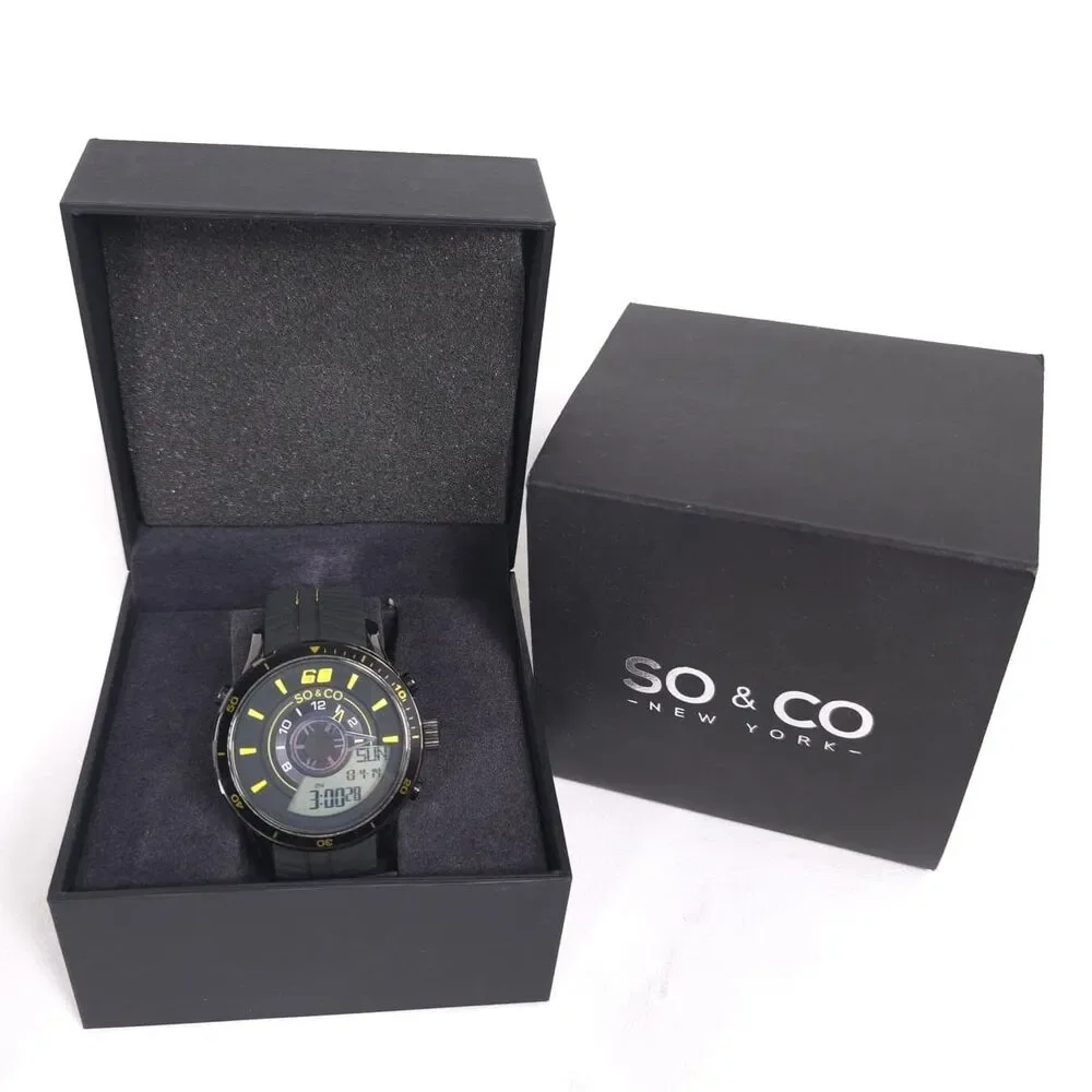 SO & CO NY New Mens Watch Analog Digital Black Yellow Sport 100M Water Resistant
